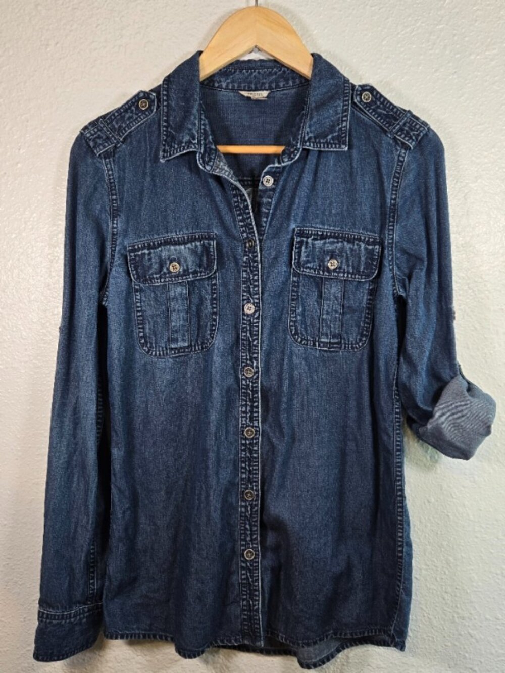 Fossil Dark Wash Utility Denim Button-up Shirt
